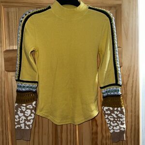 Free people Yellow/green Knit Sweater with Patterned Sleeves